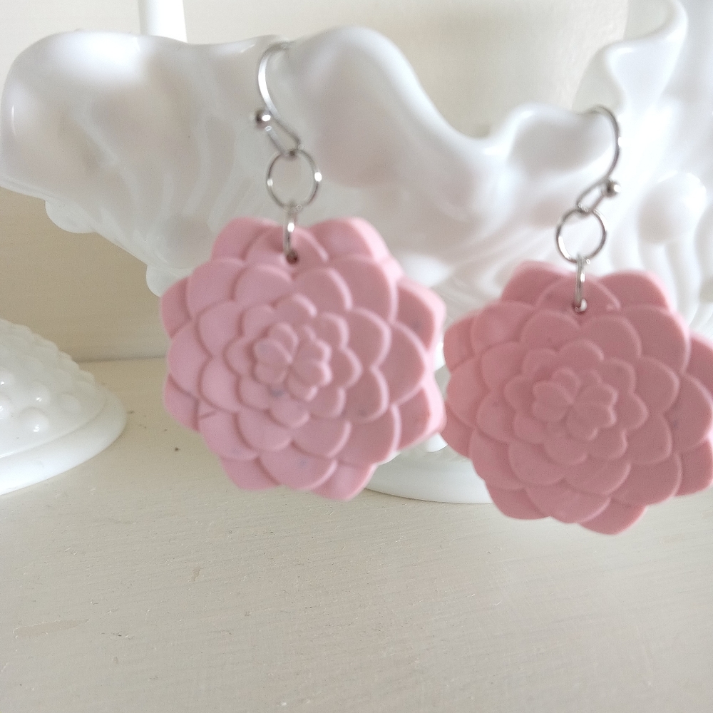 Pink Succulent Dangle Earrings - Picture 4 of 4